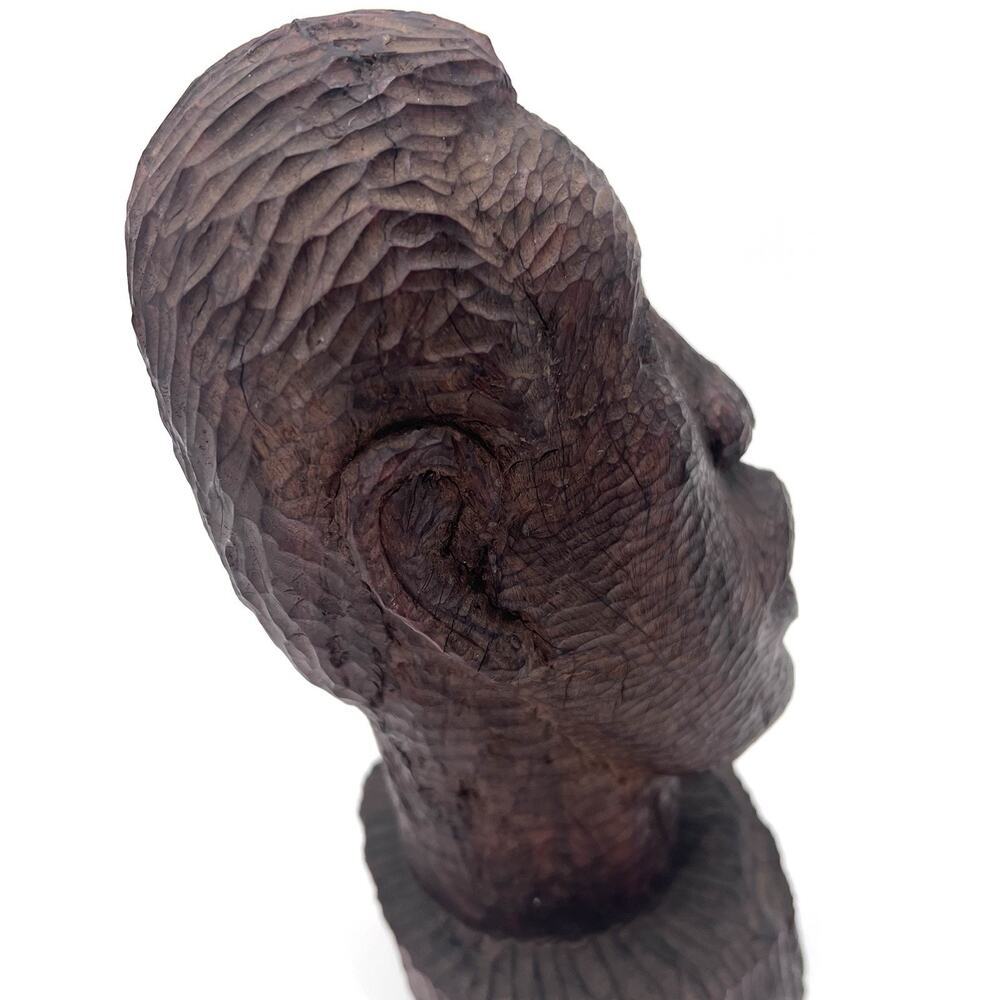 Antique Folk Art African American Man Solid Heavy Carved Wood Head Statue - Picture 7 of 10